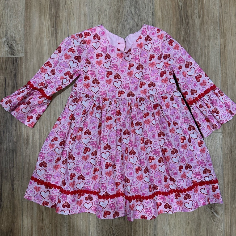 Boutique Girl’s Valentines Pink Heart Patterned Dress